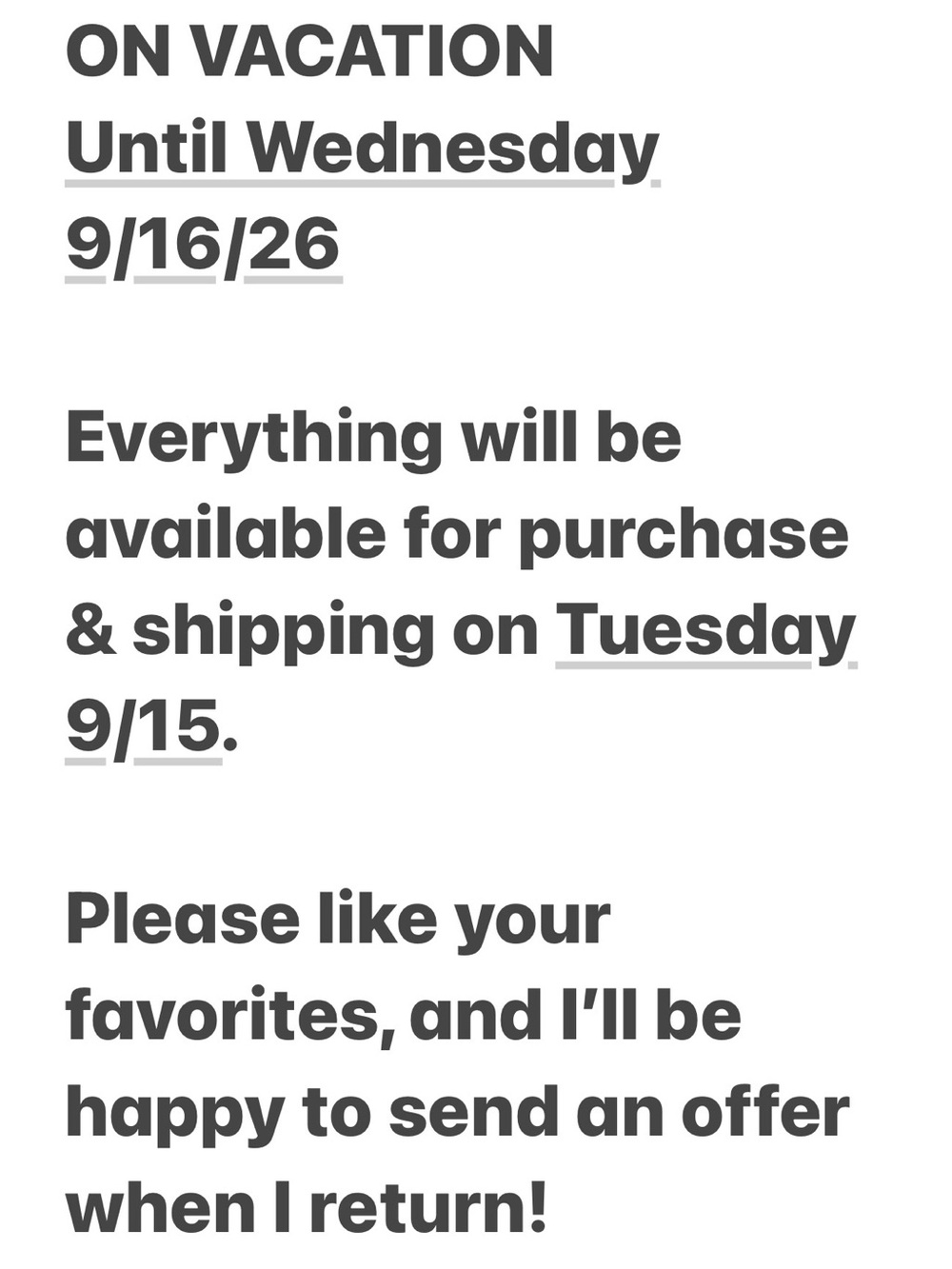 Vacation Notice Poster - White Text Sign